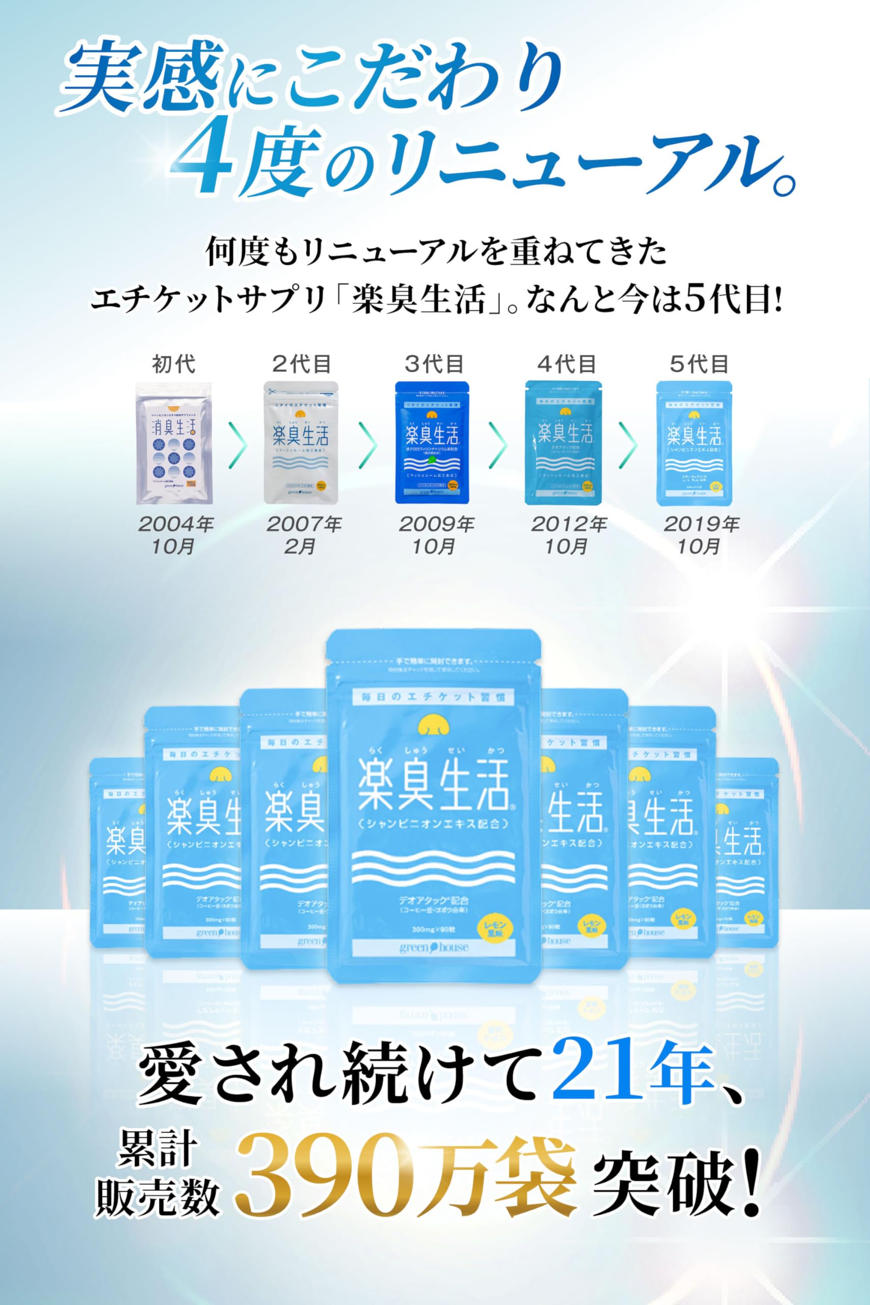 楽臭生活　3袋セット Amazon | グリーンハウス 楽臭生活 3袋セット 90粒×3袋 90日分